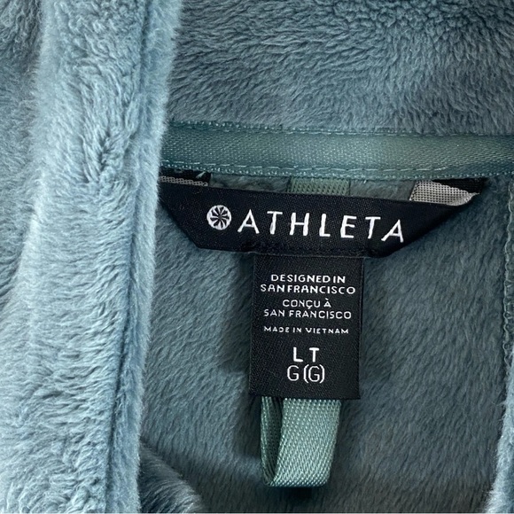 Athleta Recover Stretch Fleece Full Zip Jacket Sage/Gray Pockets Mock Neck Sz LT - Picture 4 of 9